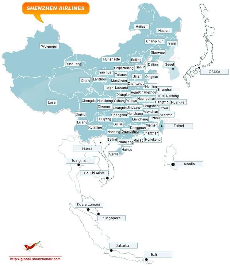 mapa Shenzhen airlines ibilbidea