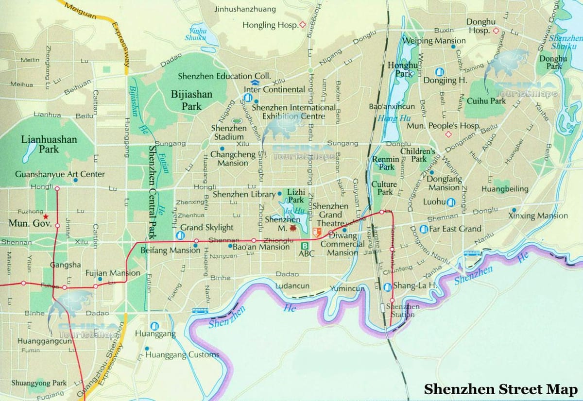 mapa Shenzhen erdigunera