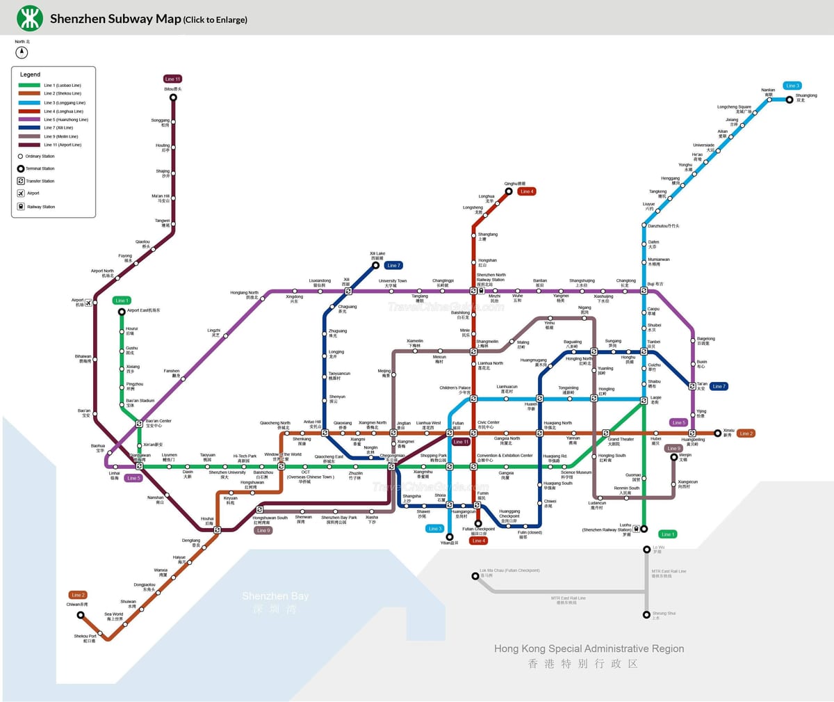 Shenzhen tren geltokia mapa