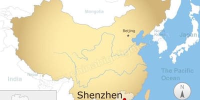 Shenzhen kokapena Txinan mapa